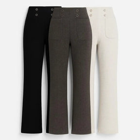 [Leve 3, Pague Só 2] Calça Solena Feminina em Algodão, Poliéster e Viscose de Cintura Alta com Botões Frontais